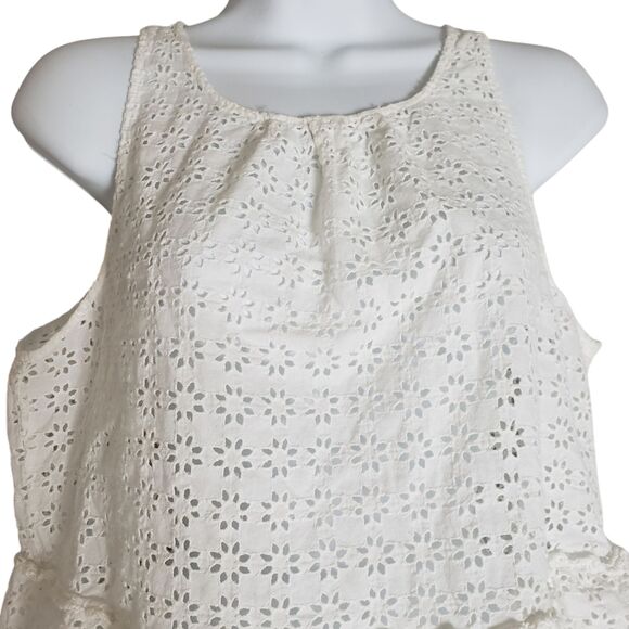 Zara Peplum Eyelet Top Womens Large White Blouse Sleeveless Floral Lace Boho - Picture 3 of 8